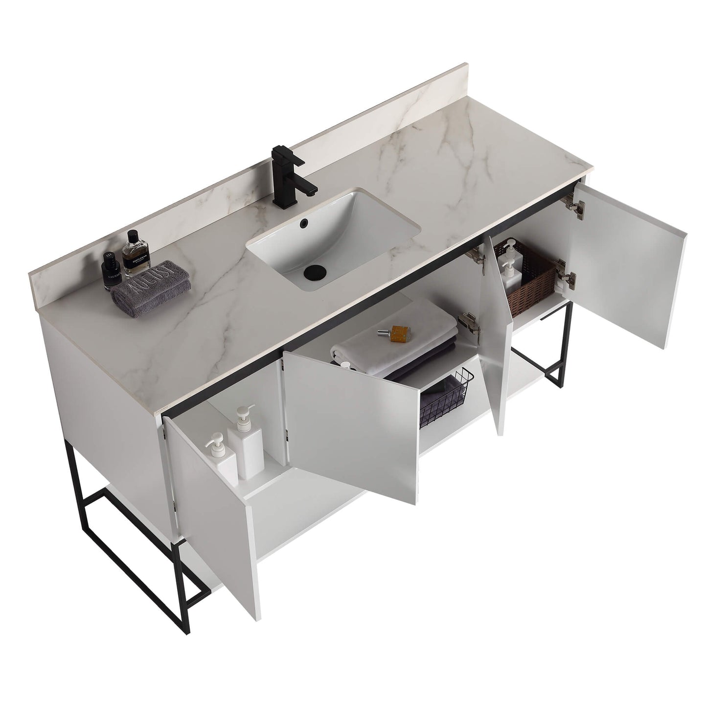 Allen-Freestanding Matte White Bathroom Vanity with Integrated Top and Sink