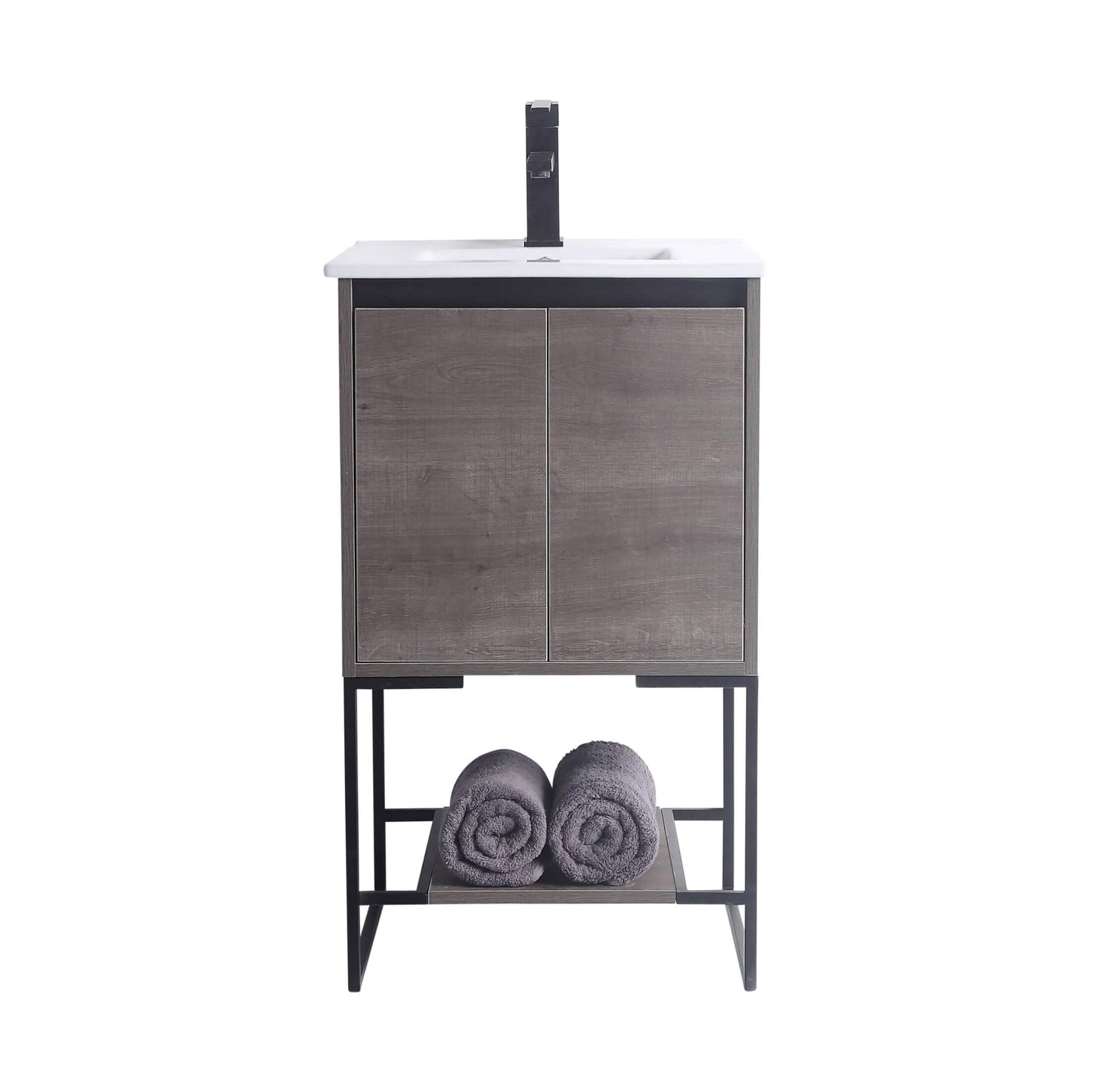 Allen-Freestanding Classic Grey Bathroom Vanity with Integrated Top and Sink