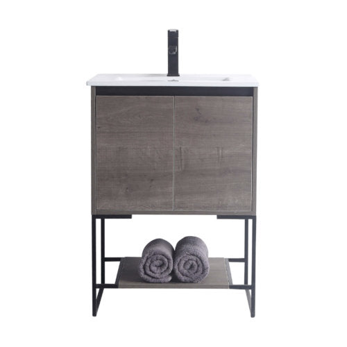 Allen-Freestanding Classic Grey Bathroom Vanity with Integrated Top and Sink