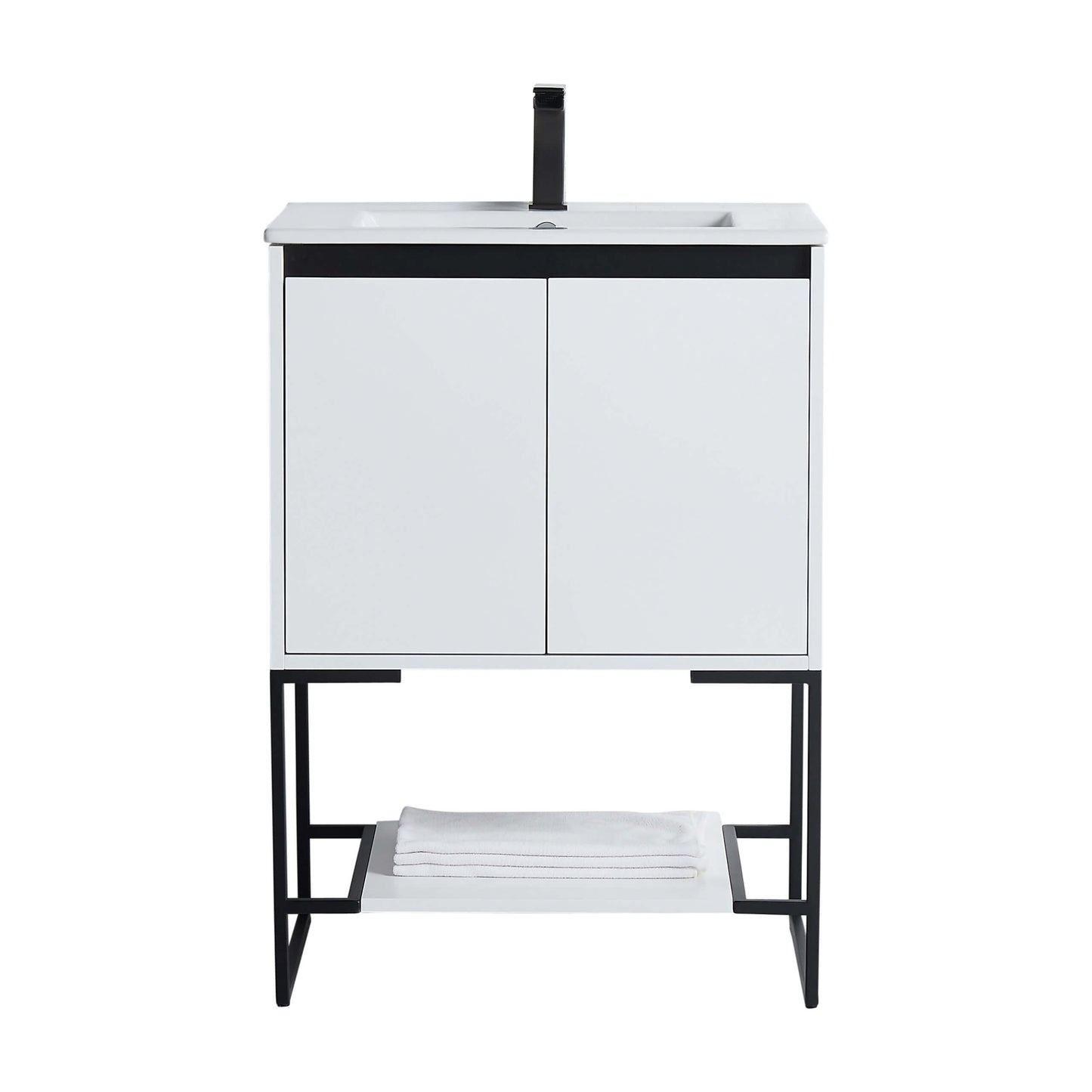 Allen-Freestanding Matte White Bathroom Vanity with Integrated Top and Sink
