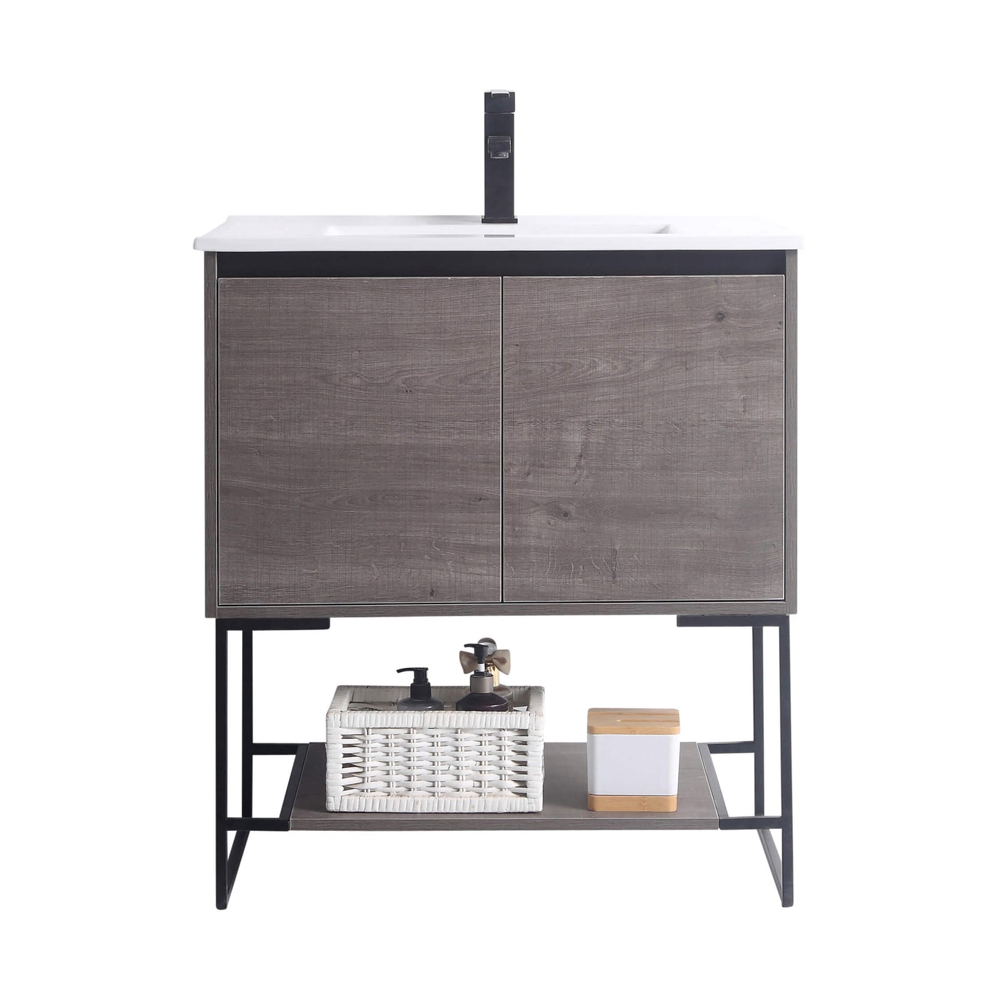 Allen-Freestanding Classic Grey Bathroom Vanity with Integrated Top and Sink