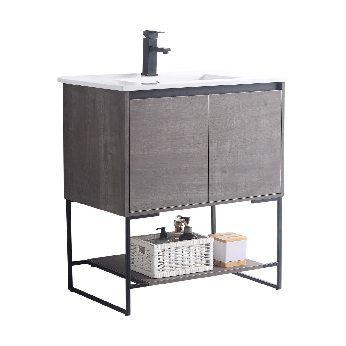 Allen-Freestanding Classic Grey Bathroom Vanity with Integrated Top and Sink