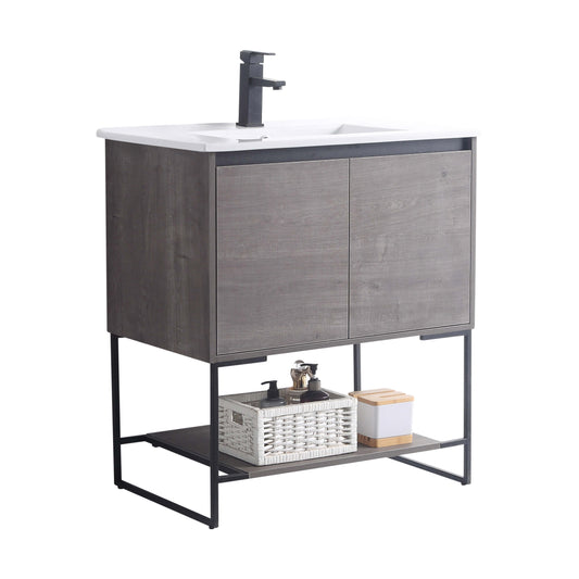 Allen-Freestanding Classic Grey Bathroom Vanity with Integrated Top and Sink