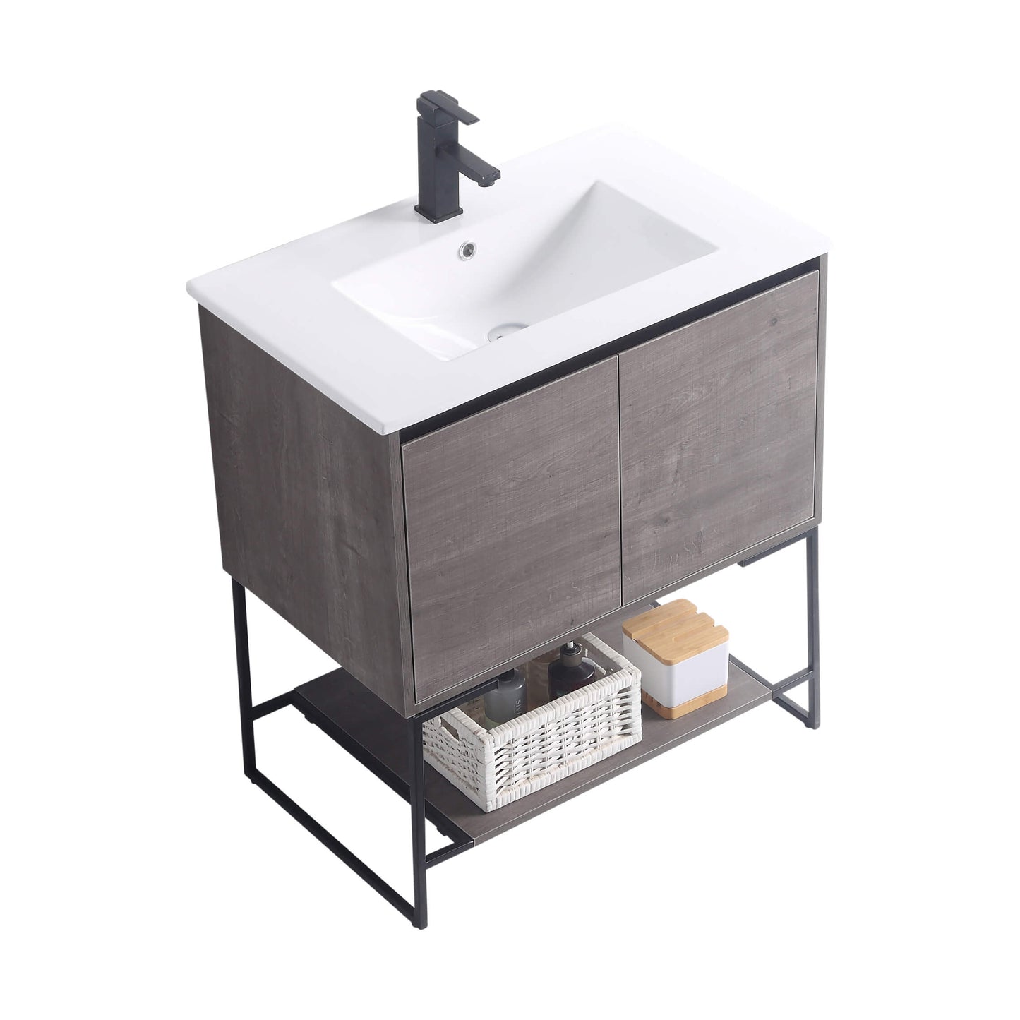 Allen-Freestanding Classic Grey Bathroom Vanity with Integrated Top and Sink