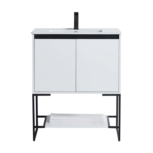 Allen-Freestanding Matte White Bathroom Vanity with Integrated Top and Sink