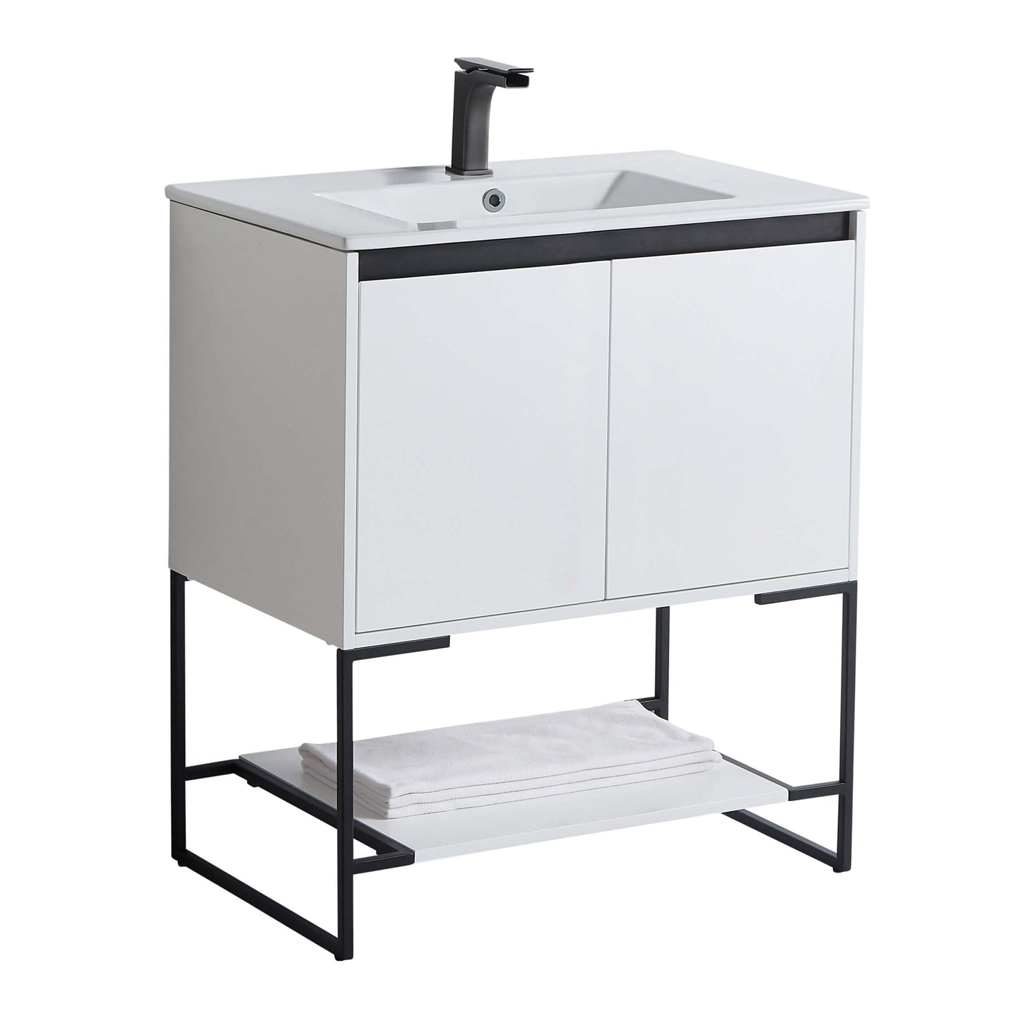 Allen-Freestanding Matte White Bathroom Vanity with Integrated Top and Sink