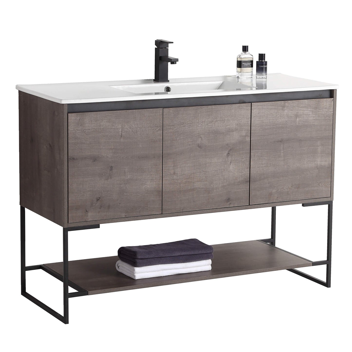 Allen-Freestanding Classic Grey Bathroom Vanity with Integrated Top and Sink