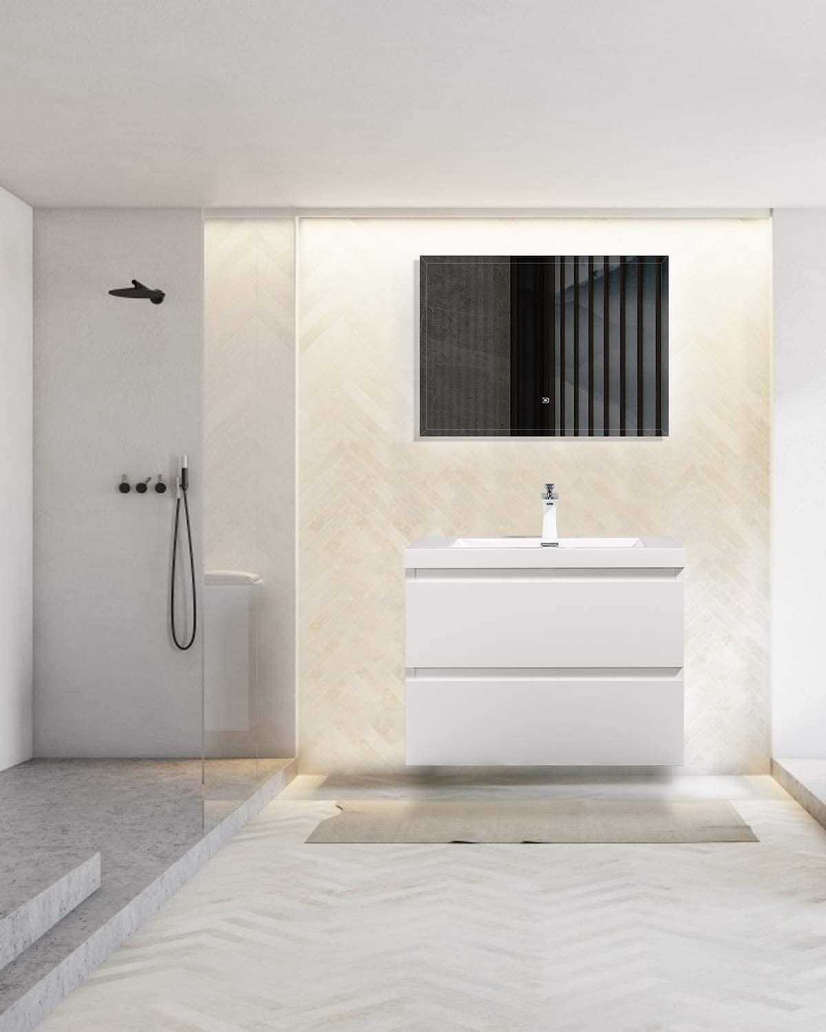 Belle-Floating Bathroom Vanity Wall Hung Vanity Unit with Faux Marble Integrated Top&Sink