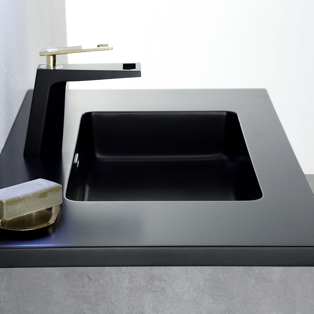 Ada-Wall Mounted Bathroom Vanity with Black Quartz Integrated Top and Sink
