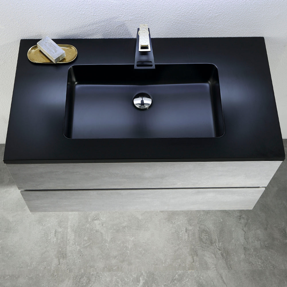 Ada-Wall Mounted Bathroom Vanity with Black Quartz Integrated Top and Sink