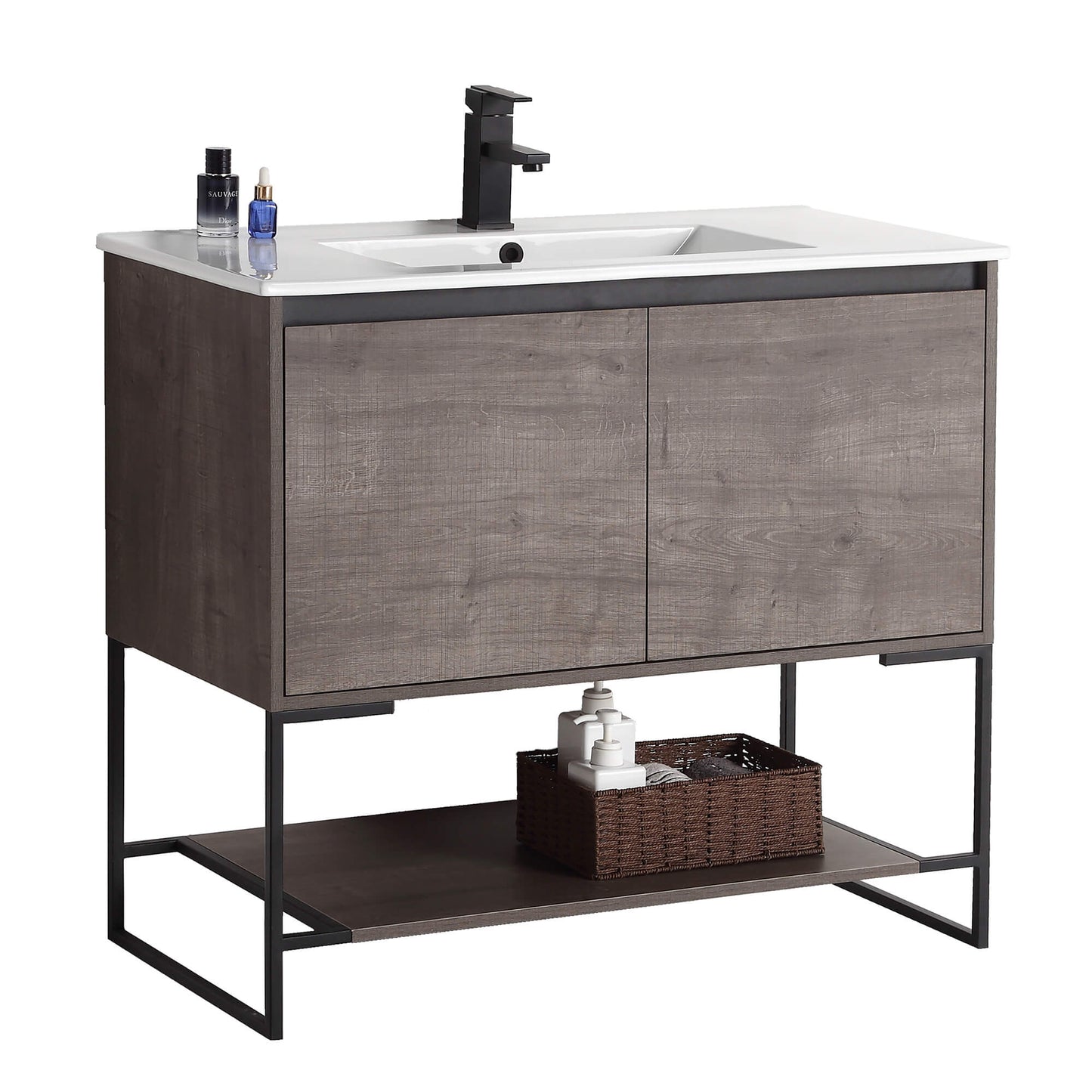 Allen-Freestanding Classic Grey Bathroom Vanity with Integrated Top and Sink