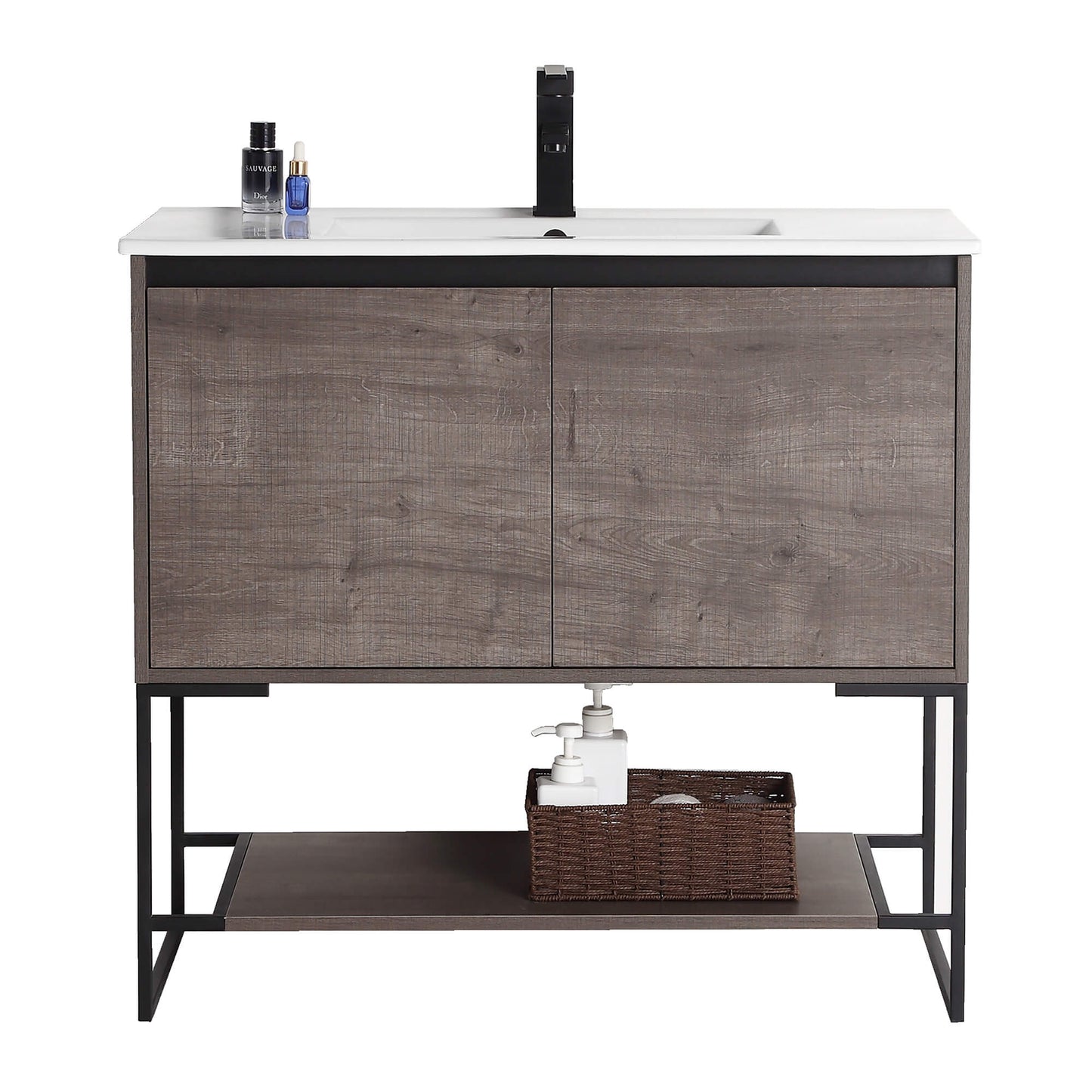 Allen-Freestanding Classic Grey Bathroom Vanity with Integrated Top and Sink