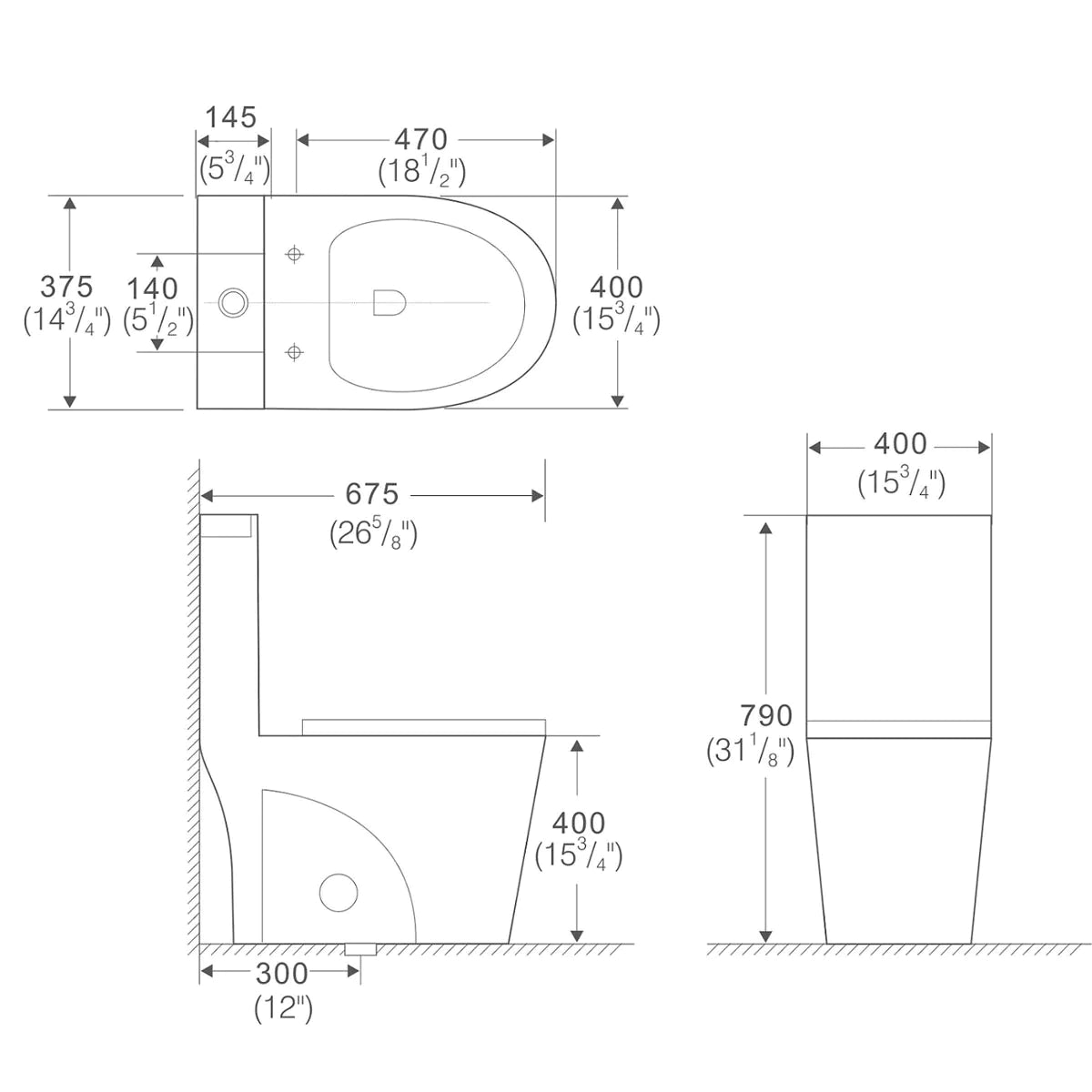 K-0382(MB Black) One Piece 28" Toilet Dual Flush